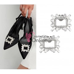 Set 2 agrafe cu clips si cristale din sticla pentru pantofi LS0243 Argintii